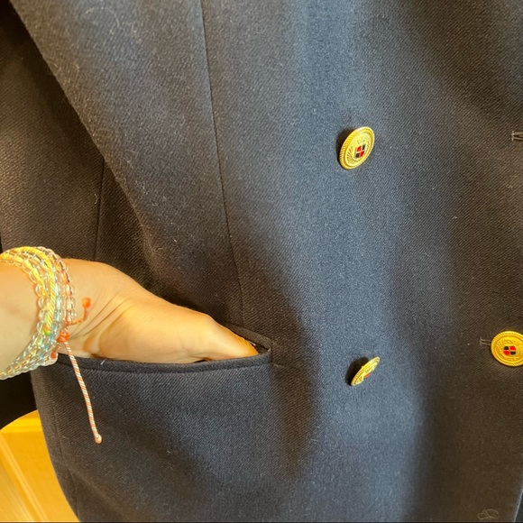 VINTAGE Navy Oversized Double Breasted Wool Blazer w Gild Buttons - Picture 7 of 9